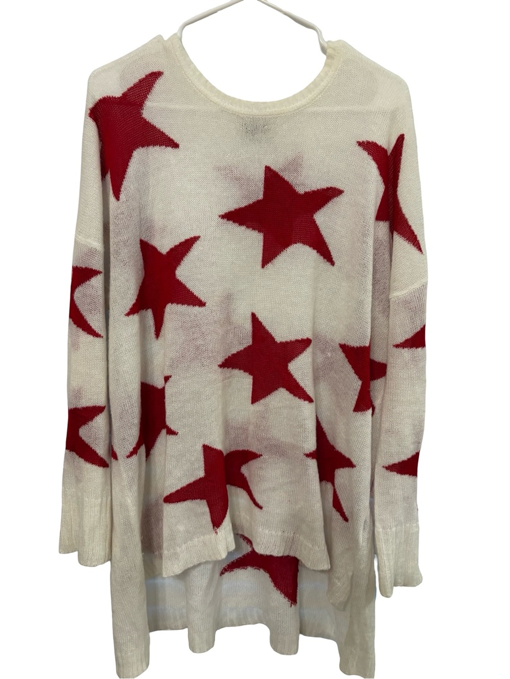 Show Me Your MuMu Cream White Sweater with Red Star Motifs Large